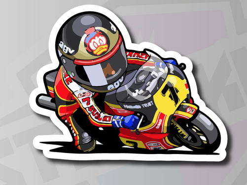 Barry Sheene #7 Suzuki MotoGP Cartoon Racer Sticker Decal