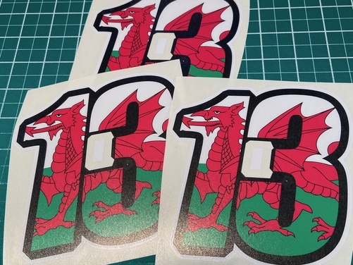 3 X Racing Race Numbers with Wales Flag