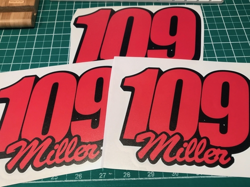 3 X Custom Race Number & Name - Vinyl Stickers / Decals