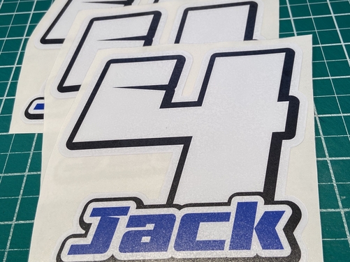 3 X Custom Race Number & Name - Vinyl Stickers / Decals