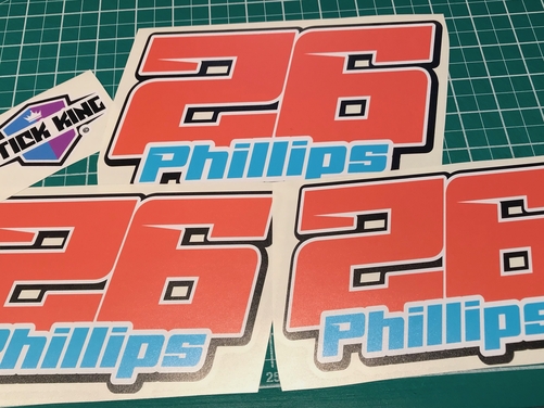 3 X Custom Race Number & Name - Vinyl Stickers / Decals