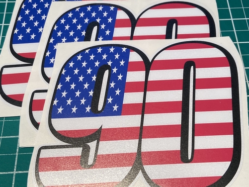 3 X Racing Race Numbers with USA American Flag