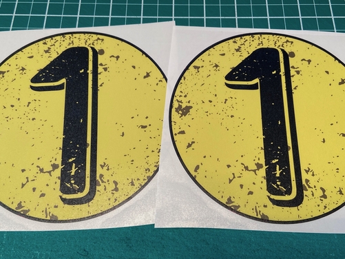 2 X Yellow Classic Retro Oval Race Numbers - Stickers/Decals Car Motorbike