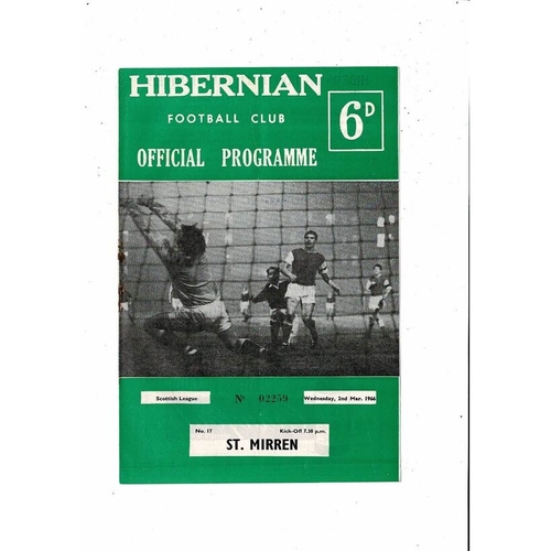 1965/66 Hibernian v St. Mirren Football Programme