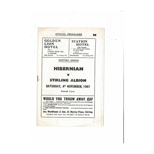 1967/68 Stirling Albion v Hibernian Football Programme