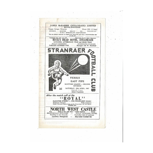 1966/67 Stranraer v East Fife Football Programme