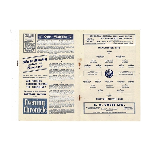 1948/49 Manchester City v Preston Football Programme