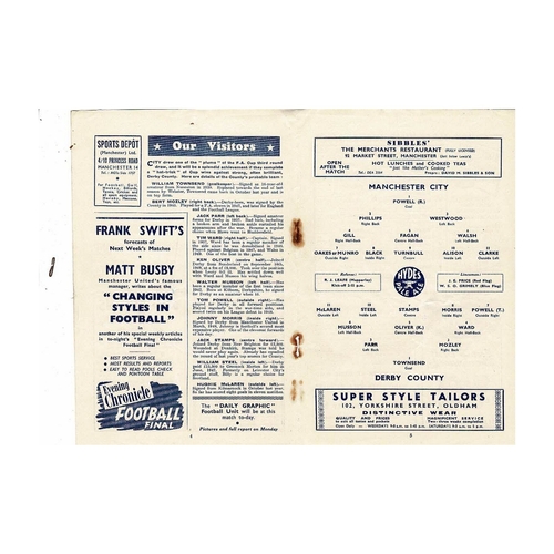 1949/50 Manchester City v Derby County FA Cup Football Programme