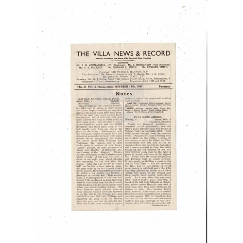 1944/45 Aston Villa v Birmingham City Football Programme Oct.
