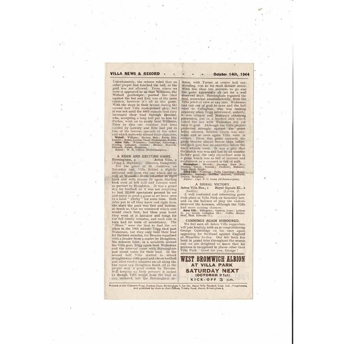 1944/45 Aston Villa v Birmingham City Football Programme Oct.