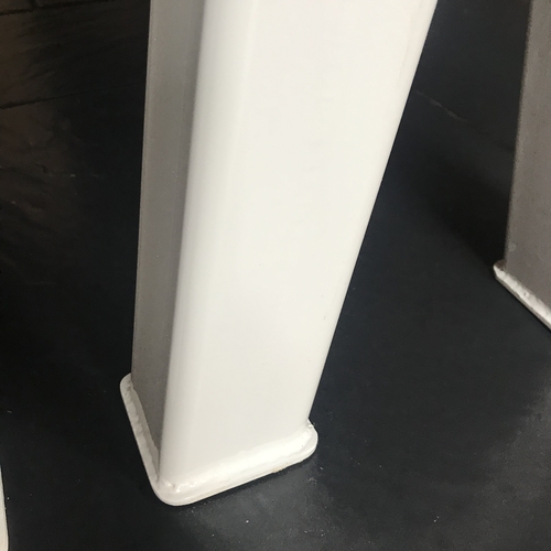 White metal cross leg table and bench