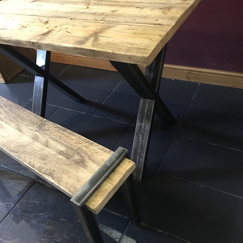 Small rustic cross leg kitchen table and matching bench
