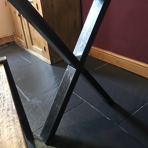 Small rustic cross leg kitchen table and matching bench