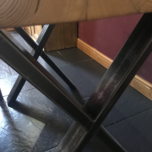 Small rustic cross leg kitchen table and matching bench