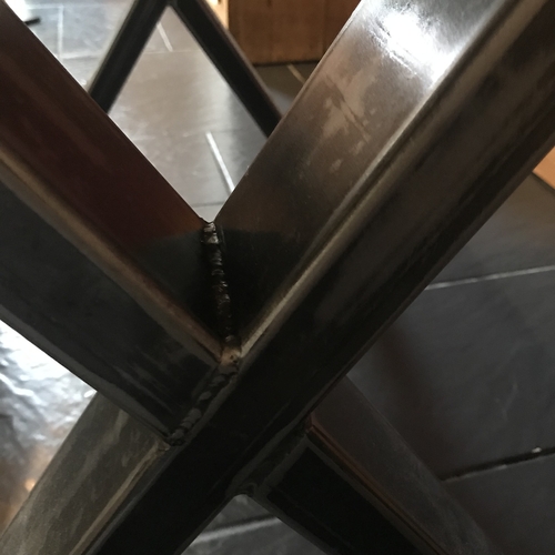 Small rustic cross leg kitchen table and matching bench