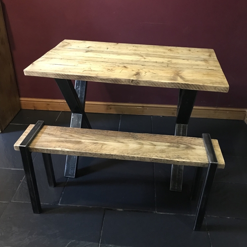 Small rustic cross leg kitchen table and matching bench