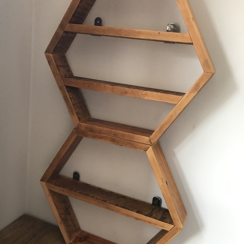 Hexagon rustic shelving system