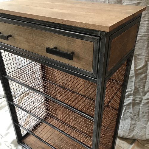 Mesh shelving unit with top drawer
