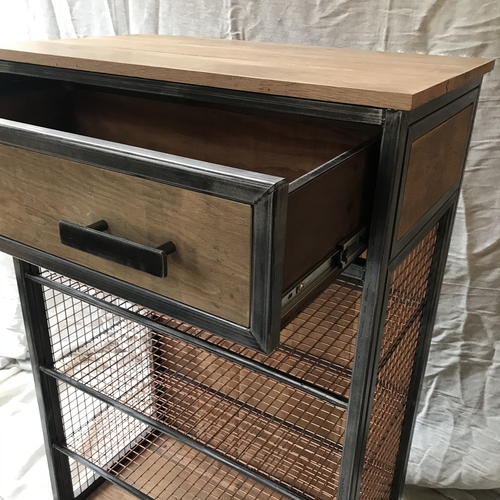 Mesh shelving unit with top drawer
