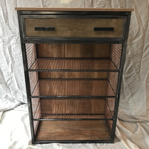 Mesh shelving unit with top drawer