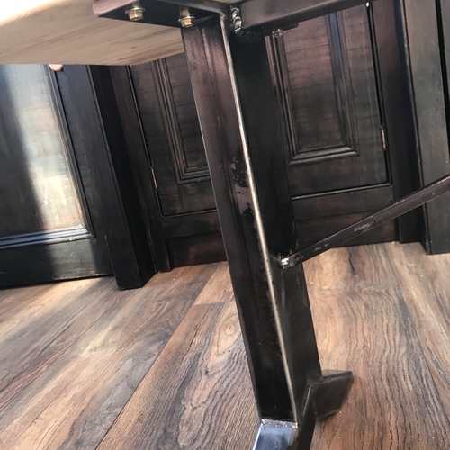 Long upcycled scaffold board kitchen bench with metal legs