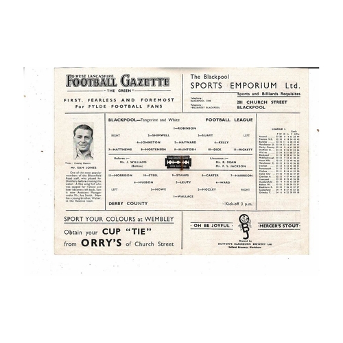 1947/48 Blackpool v Derby County Football Programme