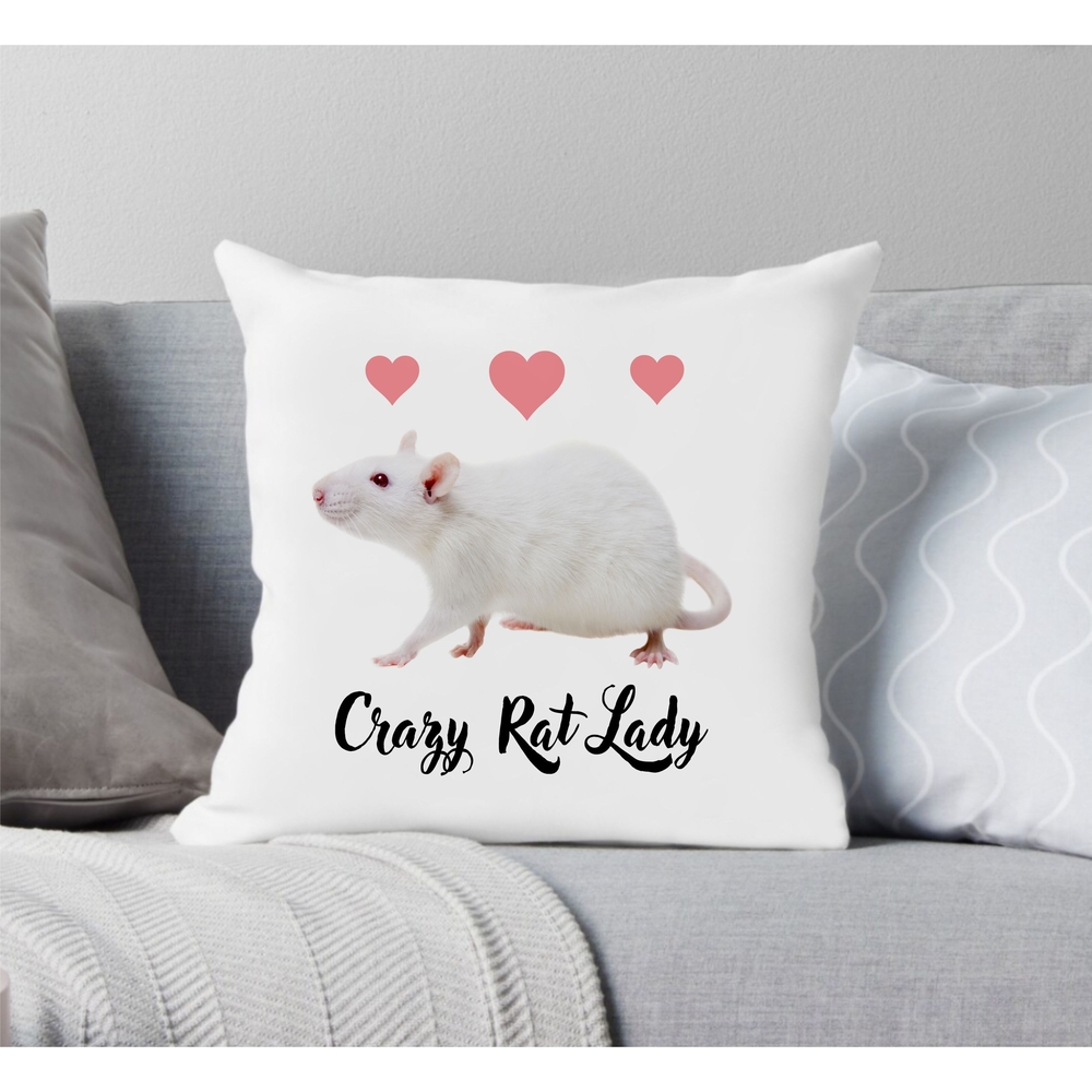 Crazy Rat Lady Cushion (White Rat)