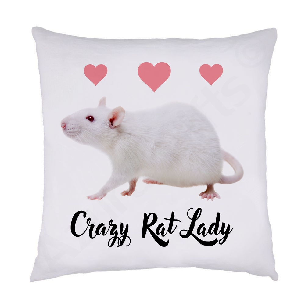 Crazy Rat Lady Cushion (White Rat)