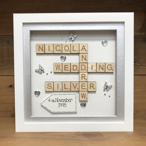 Customised Silver Wedding Scrabble Name Box Frame