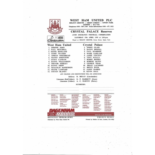 West Ham United v Crystal Palace Football Combination Programme 1994/95