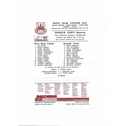 West Ham United v Ipswich Town Football Combination Programme 1994/95