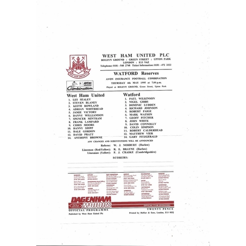 West Ham United v Watford Football Combination Programme 1994/95