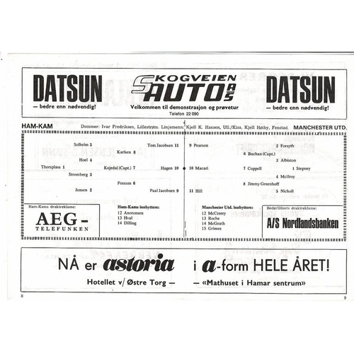 HAM - KAM v Manchester United Friendly Football Programme 1977/78