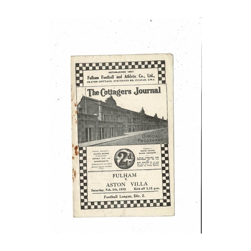 1937/38 Fulham v Aston Villa Football Programme