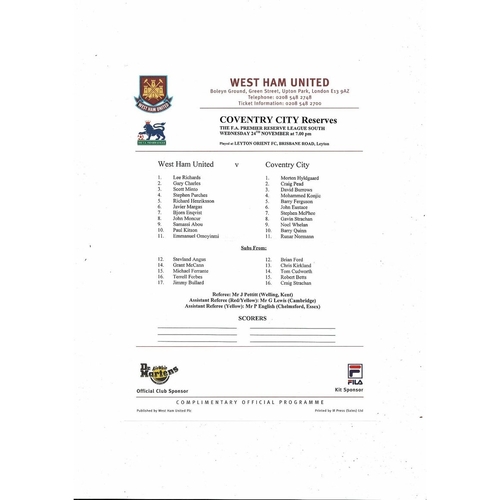 West Ham United v Coventry City Football Combination Programme 1999/00