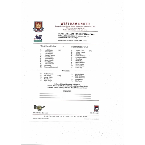 West Ham United v Nottingham Forest Football Combination Programme 1999/00