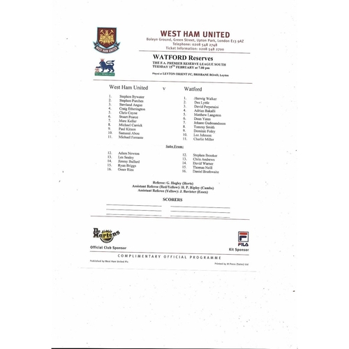 West Ham United v Watford Football Combination Programme 1999/00