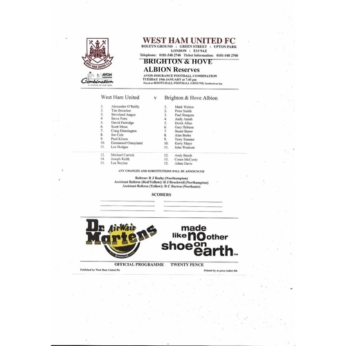 West Ham United v Brighton Football Combination Programme 1998/99