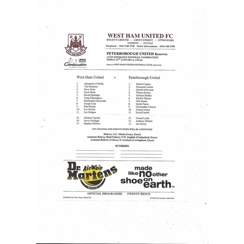 West Ham United v Peterborough United Football Combination Programme 1998/99