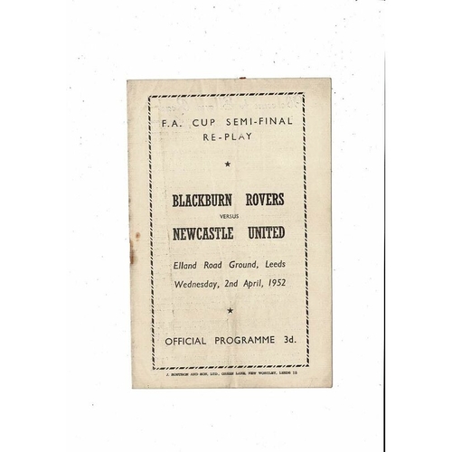 1952 Blackburn Rovers v Newcastle United FA Cup Semi Final Replay Programme @ Leeds