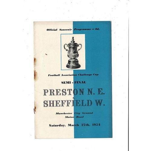 1954 Preston v Sheffield Wednesday FA Cup Semi Final Football Programme @ Man City