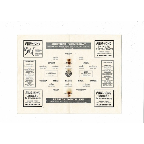 1954 Preston v Sheffield Wednesday FA Cup Semi Final Football Programme @ Man City