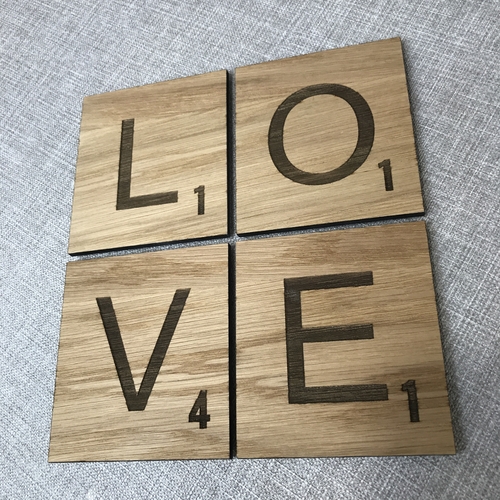 Oak scrabble coaster set ( any letters )