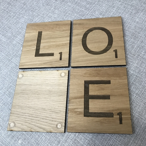 Oak scrabble coaster set ( any letters )