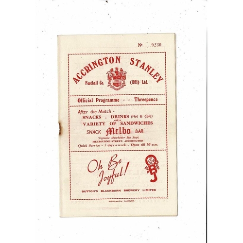 1953/54 Accrington Stanley v York City Football Programme