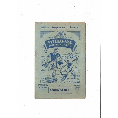 1954/55 Millwall v Southend United Football Programme