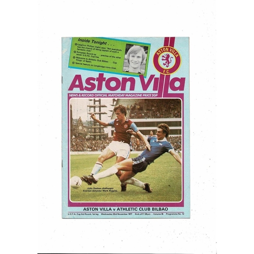 Aston Villa v Bilbao UEFA Cup Football Programme 1977/78