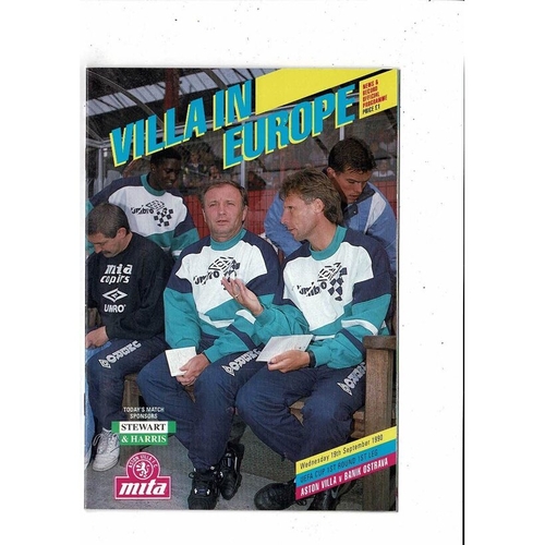 Aston Villa v Banik Ostrava UEFA Cup Football Programme 1990/91