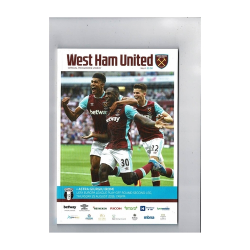 West Ham United v Astra Europa League Football Programme 2016/17
