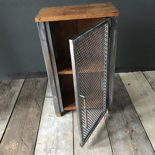 Small industrial cupboard with perforated mesh door